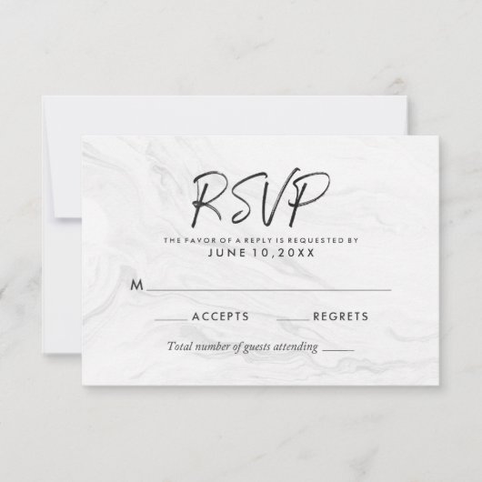 Modern White Marble Script | RSVP-Hochzeitkarte RSVP Karte (Vorderseite)