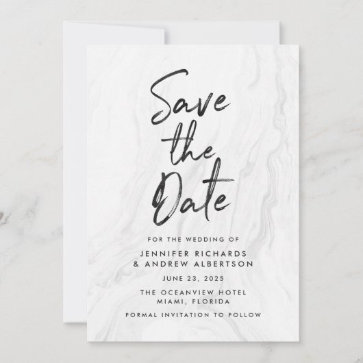Modern White Marble Script Save the Date (Vorderseite)