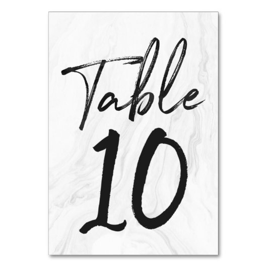 Modern White Marble Script | Tischnummer Card 10 (Rückseite)