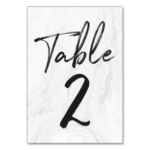 Modern White Marble Script   Tischnummer Card 2