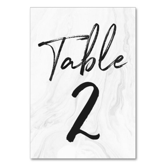 Modern White Marble Script | Tischnummer Card 2 (Rückseite)