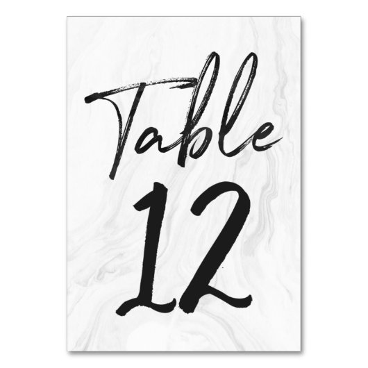 Modern White Marble Script | Tischnummer-Karte 12 Tischnummer (Rückseite)