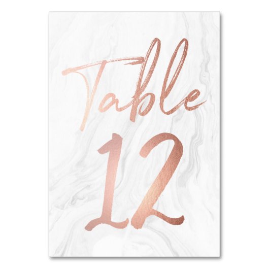 Modern White Marble Script | Tischnummer-Karte 12 Tischnummer (Vorderseite)