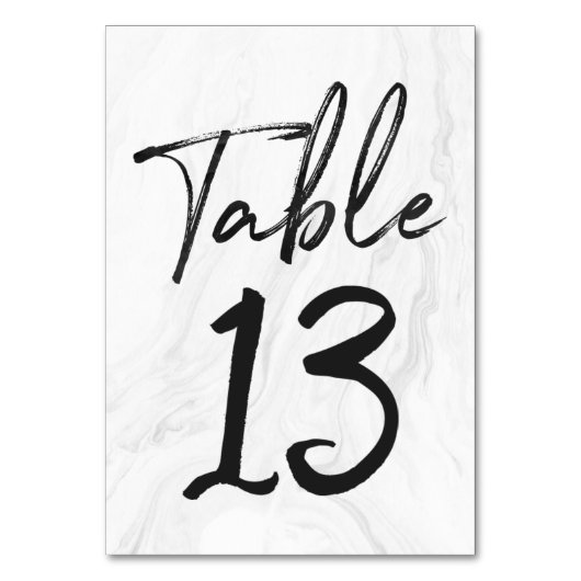 Modern White Marble Script | Tischnummer-Karte 13 Tischnummer (Rückseite)