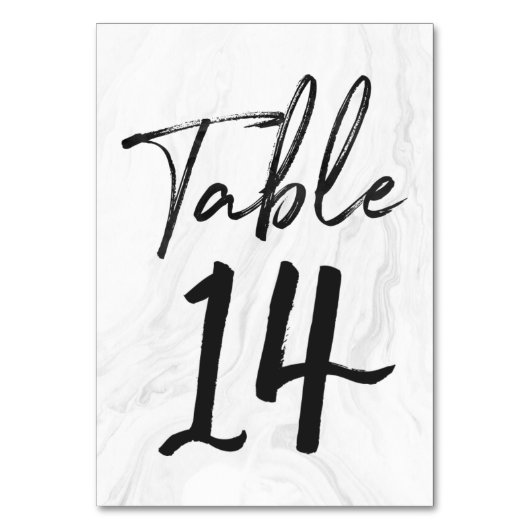 Modern White Marble Script | Tischnummer-Karte 14 Tischnummer (Rückseite)