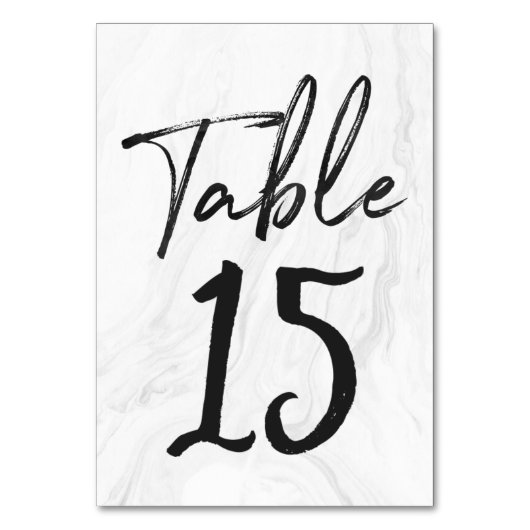 Modern White Marble Script | Tischnummer-Karte 15 Tischnummer (Vorderseite)