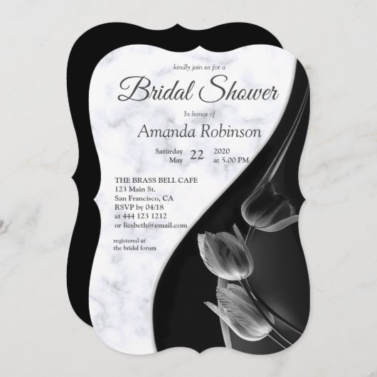 Modern White - Marmorschwarz Abstrakt Einladung (Vorne/Hinten)