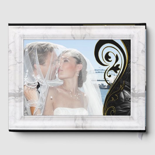 Modern White - Marmorschwarz Abstrakt Gästebuch (Rückseite)