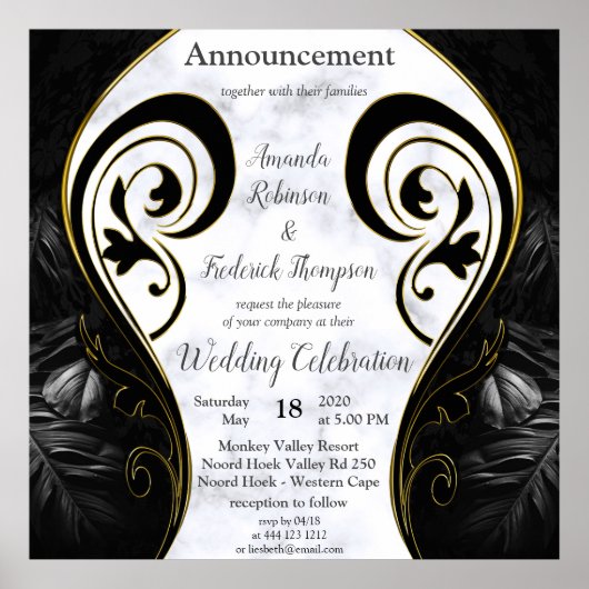 Modern White - Marmorschwarz Abstrakt Poster (Vorne)