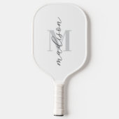Modern White Minimalistisch Script Monogram Pickleball Schläger (Rückseite)