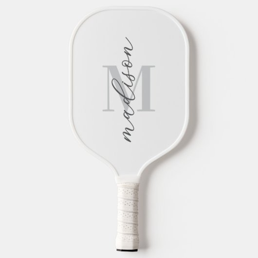 Modern White Minimalistisch Script Monogram Pickleball Schläger (Rückseite)
