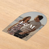 Modern White Monogram Arch Foto Save the Date Acryleinladungen (Ablage )