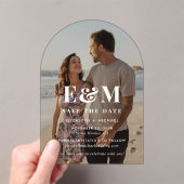 Modern White Monogram Arch Foto Save the Date Acryleinladungen (Insitu (Handheld))