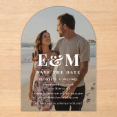 Modern White Monogram Arch Foto Save the Date Acryleinladungen (Vorderseite)