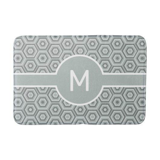 Modern White Monogram on Gray Geometric Badematte (Vorderseite)