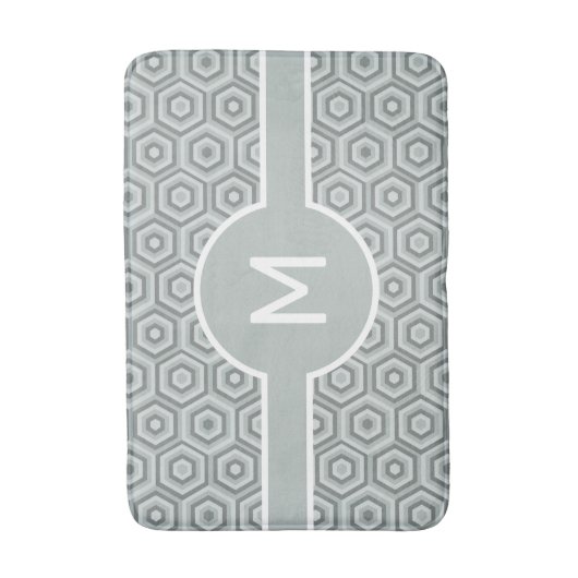 Modern White Monogram on Gray Geometric Badematte (Vorderseite Vertikal)
