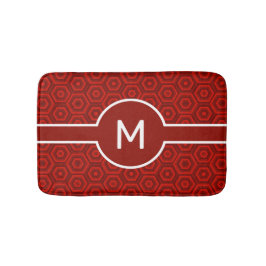 Modern White Monogram on Red Geometric Badematte