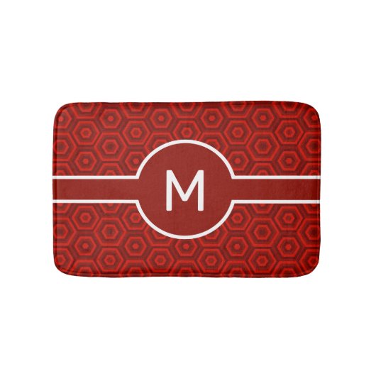 Modern White Monogram on Red Geometric Badematte (Vorderseite)