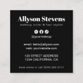 Modern White on Black Bold QR Code Hair & Makeup Quadratische Visitenkarte (Rückseite)