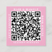 Modern White on Pink Bold QR Code Hair & Makeup Quadratische Visitenkarte (Vorderseite)