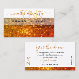 Modern White Orange Gold Sparkon Glitzer Monogram Visitenkarte