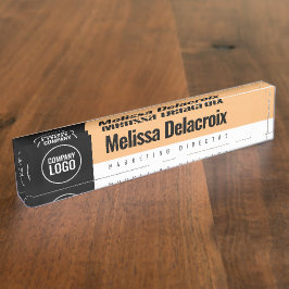 Modern White Peach Black Employee Company Logo Namensplakette