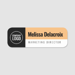 Modern White Peach Black Employee Company Logo Namensschild