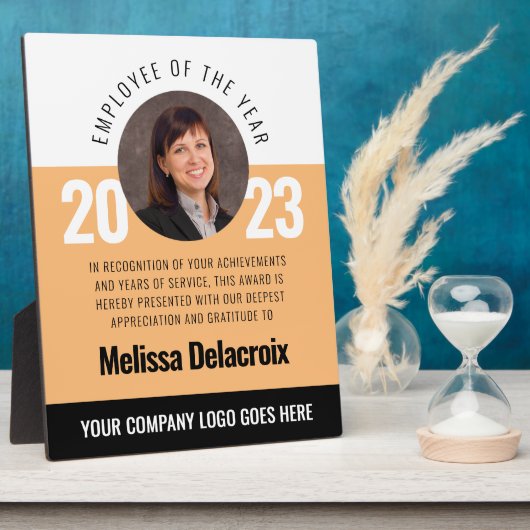 Modern White Peach Black Employee of Year Award Fotoplatte (Seite)