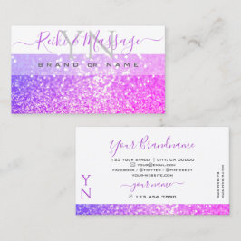 Modern White Pink Lila Sparkor Glitzer Monogram Visitenkarte
