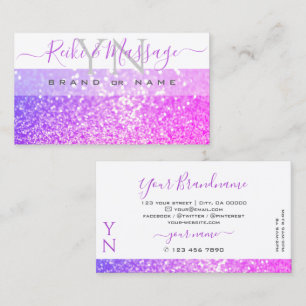 Modern White Pink Lila Sparkor Glitzer Monogram Visitenkarte