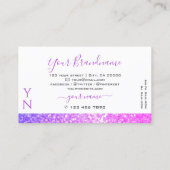 Modern White Pink Lila Sparkor Glitzer Monogram Visitenkarte (Rückseite)