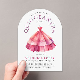 Modern White Pink Quincess Princess Dress Wasserfa Acryleinladungen