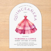 Modern White Pink Quincess Princess Dress Wasserfa Acryleinladungen (Vorderseite)