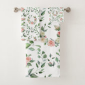Modern White & Pink Rose Laurels Badhandtuch Set (Insitu)