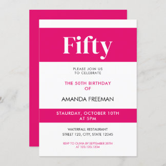 Modern White & Pink Typografie 50. Geburtstag Einladung
