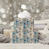 Modern White Poinsettia Christmas Blue Pattern Geschenkpapier