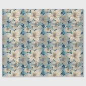 Modern White Poinsettia Christmas Blue Pattern Geschenkpapier (Flach)