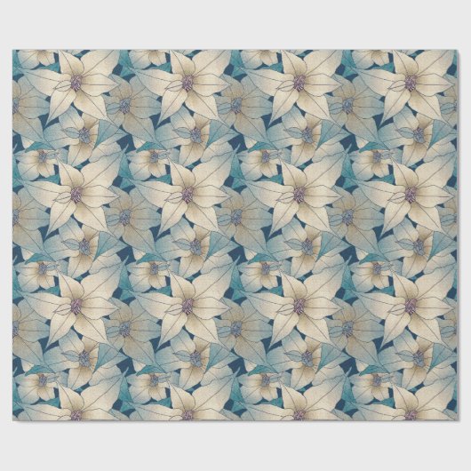 Modern White Poinsettia Christmas Blue Pattern Geschenkpapier (Flach)