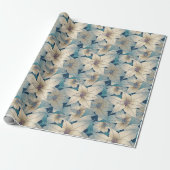 Modern White Poinsettia Christmas Blue Pattern Geschenkpapier (Ungerollt)