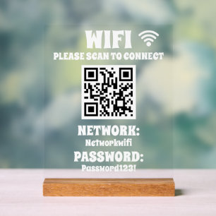 Modern White QR Code WLAN-Kennwort und Netzwerk Acrylschild