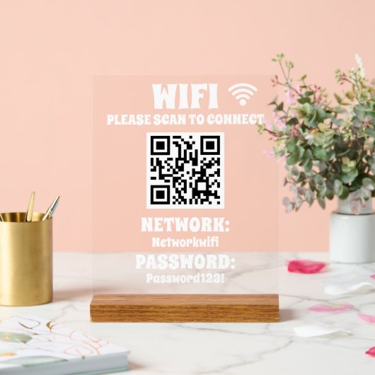 Modern White QR Code WLAN-Kennwort und Netzwerk Acrylschild (Hochzeit)