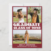 Modern White & Red 3 Foto Grad Party Einladung (Vorderseite)