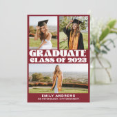 Modern White & Red 3 Foto Grad Party Einladung (Stehend Vorderseite)