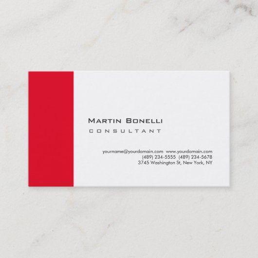 Modern White Red Einfach Minimalistisch Visitenkarte (Vorderseite)
