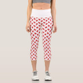 Modern White & Red Gingerbrot Menschenmuster Capri Leggings (Vorderseite)