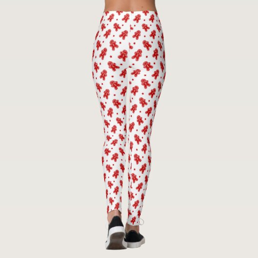 Modern White & Red Gingerbrot Menschenmuster Leggings (Rückseite)