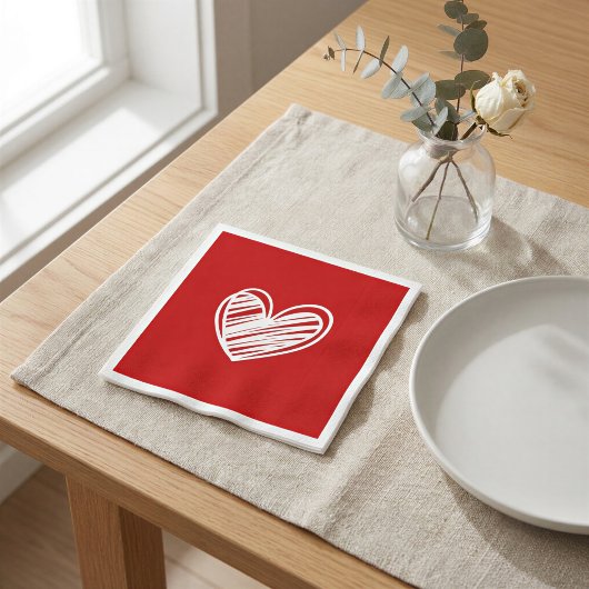 Modern White Red Hearts Romantic Birthday Wedding Serviette