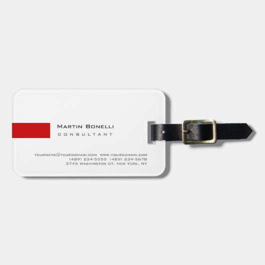 Modern White Red Simple Gepäckanhänger (Vorderseite horizontal)
