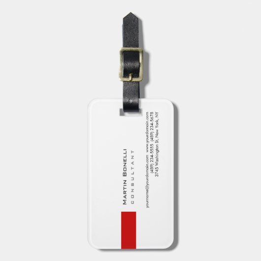 Modern White Red Simple Gepäckanhänger (Vorderseite vertikal)