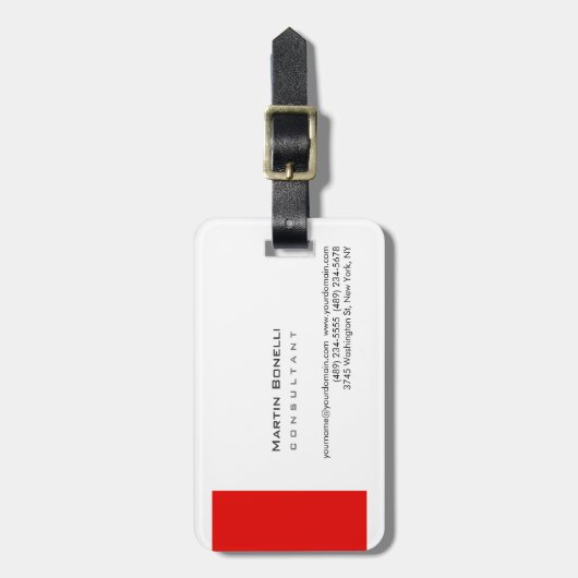 Modern White Red Simple Gepäckanhänger (Vorderseite vertikal)